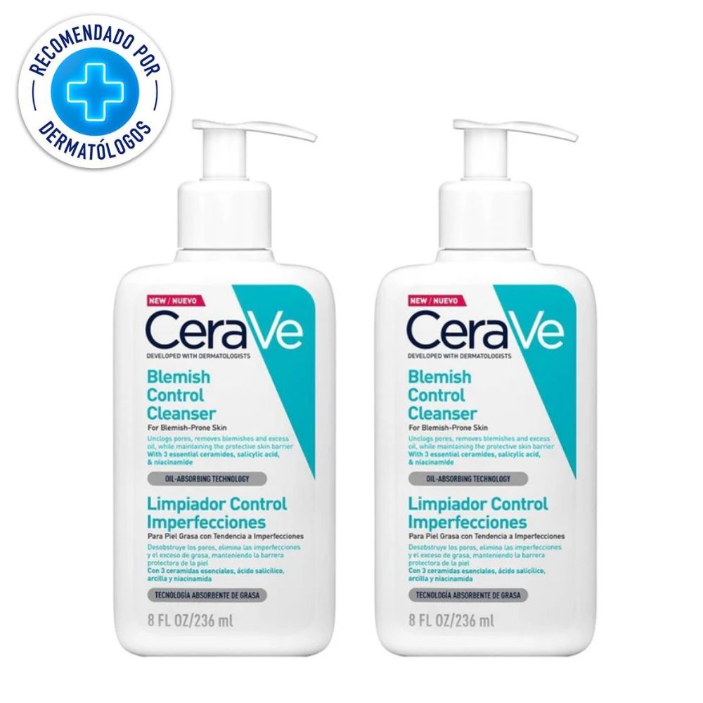 CeraVe Pack 02 Unidades Espuma limpiadora antiacné/Imperfecciones para piel grasa, 236 ml