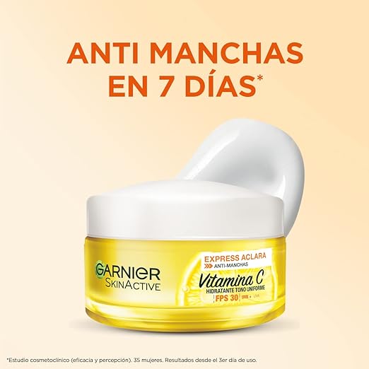 Garnier Skin Active Face Express Aclara Crema hidratante, tono uniforme con FPS30, 50 mililitro