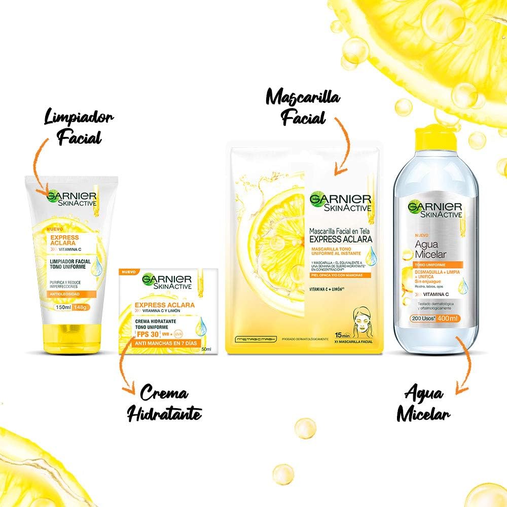Garnier Skin Active Face Express Aclara Crema hidratante, tono uniforme con FPS30, 50 mililitro