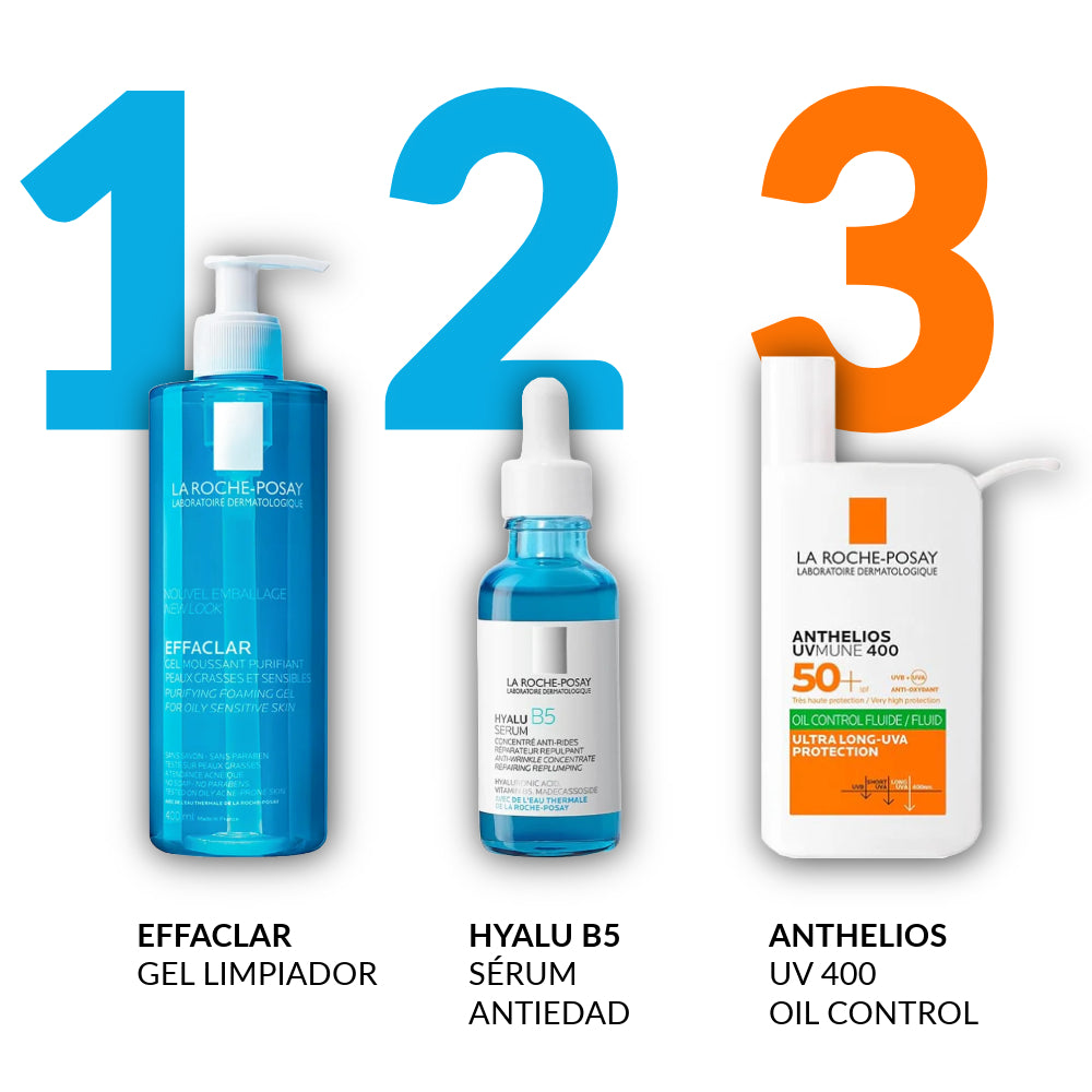 La Roche Posay Rutina Pack Antiedad - Limpiador Effaclar - Hyalu B5 Serum - y - Anthelios UV MUNE 400 oil