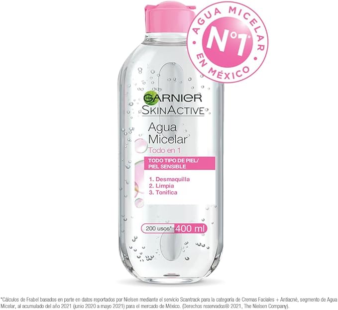 Garnier Skin Active Agua micelar desmaquillante Todo-en-1, 400ml. Limpia, desmaquilla y tonifica, para todo tipo de piel