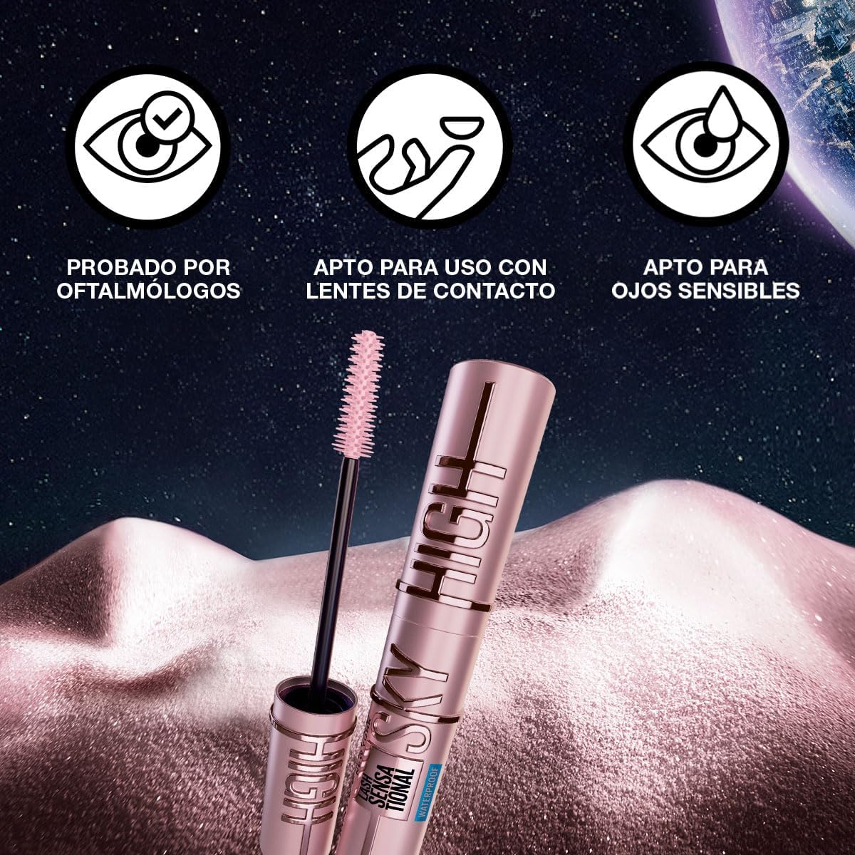 Maybelline Mascara de pestañas Sky High A prueba de agua, 6ml - Brinda alargamiento y volumen hasta por 12H, fórmula con extracto de bambú, levanta las pestañas desde la raíz, no deja grumos, waterproof