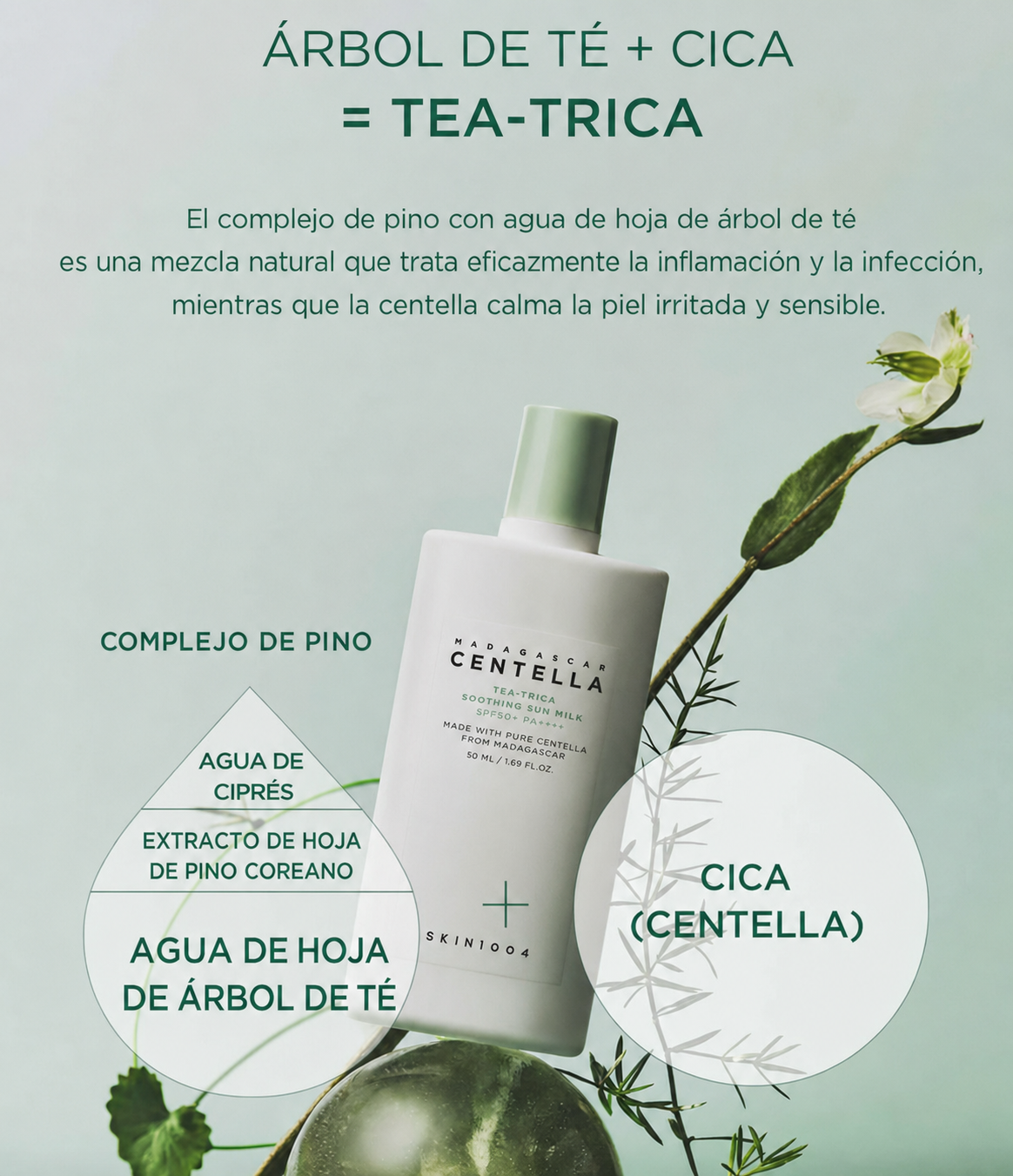 Skin1004 - Protector Solar Madagascar Centella Tea Trica Soothing Sun Milk 50ml