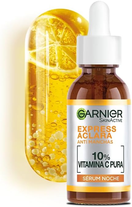 Garnier Express Aclara Serum Noche Antimanchas con 10% Vitamina C Pura para una Piel Radiante, reduce las Manchas durante la Noche, 30ml