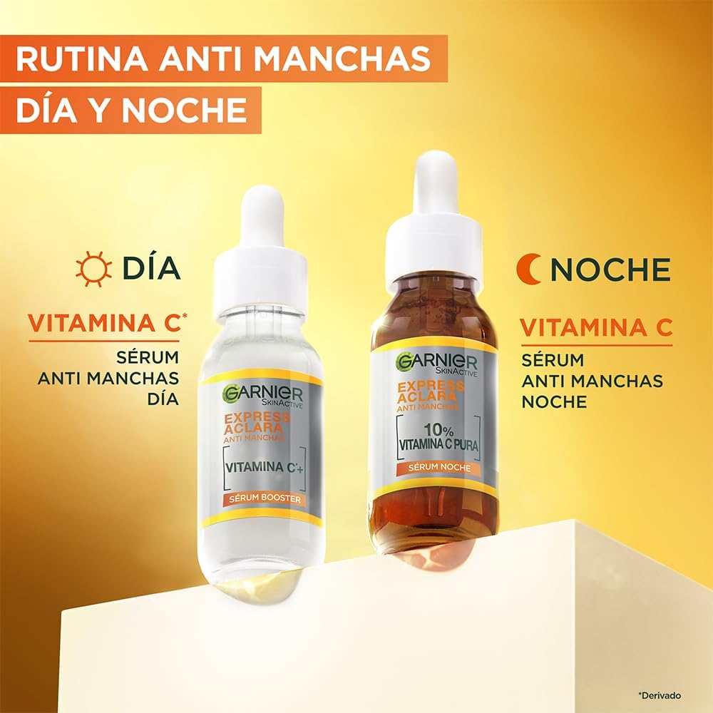 Garnier Express Aclara Serum Noche Antimanchas con 10% Vitamina C Pura para una Piel Radiante, reduce las Manchas durante la Noche, 30ml