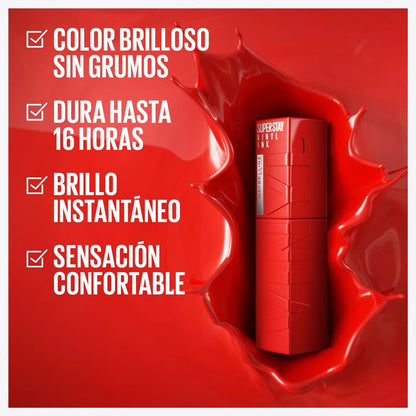 Maybelline Labial líquido brillante Superstay Vinyl Ink Tono Lippy 10 - Dura hasta por 16H, brillo instantáneo sin grumos, sin transferencias