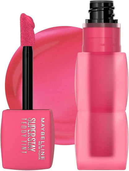 Maybeline Tinta para labios Super Stay Teddy Tint Tono Pinky Promise, 4.2ml - Tinta multiusos de larga duración, efecto mate difuminado hasta por 12H, textura suave a los labios, sin transferencias