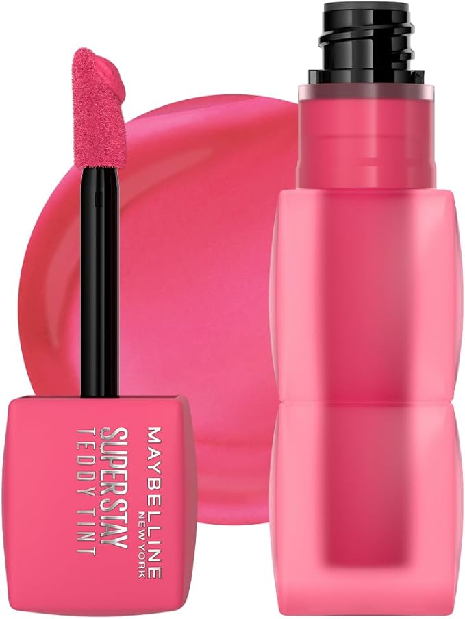 Maybeline Tinta para labios Super Stay Teddy Tint Tono Pinky Promise, 4.2ml - Tinta multiusos de larga duración, efecto mate difuminado hasta por 12H, textura suave a los labios, sin transferencias