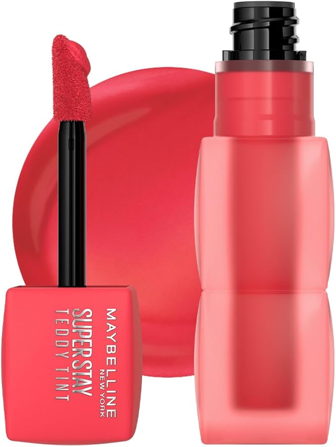 Maybelline Tinta para labios Super Stay Teddy Tint Tono July Forever, 4.2ml - Tinta multiusos de larga duración, efecto mate difuminado hasta por 12H, textura suave a los labios, sin transferencias