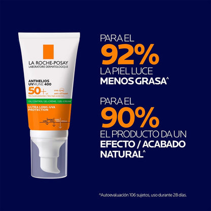 La Roche Posay. Protector Solar Facial FPS50 para Piel Grasa Anthelios Toque Seco 50 ml + Neutrogena. Crema Hidratante Facial Mate 3 en 1 Face Care Intensive D Pantenol 100 g