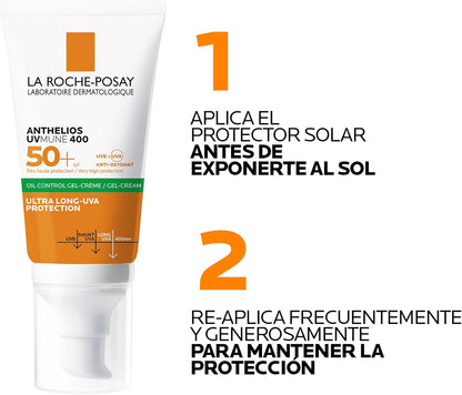 La Roche Posay. Protector Solar Facial FPS50 para Piel Grasa Anthelios Toque Seco 50 ml + Neutrogena. Crema Hidratante Facial Mate 3 en 1 Face Care Intensive D Pantenol 100 g