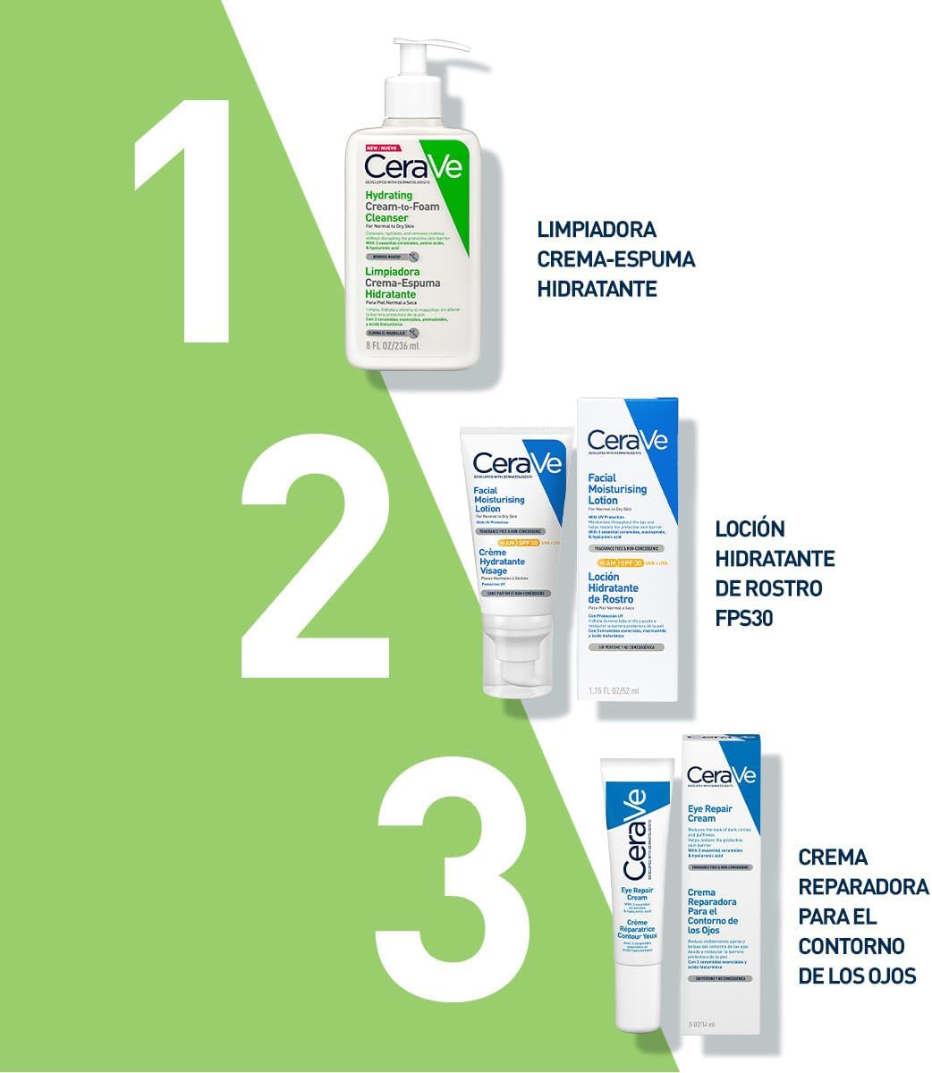 CeraVe Limpiadora Crema-Espuma Hidratante Facial Diaria para Piel Normal a Seca 236ml