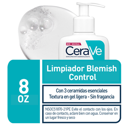 CeraVe Espuma limpiadora antiacné/Imperfecciones para piel grasa, 236 ml
