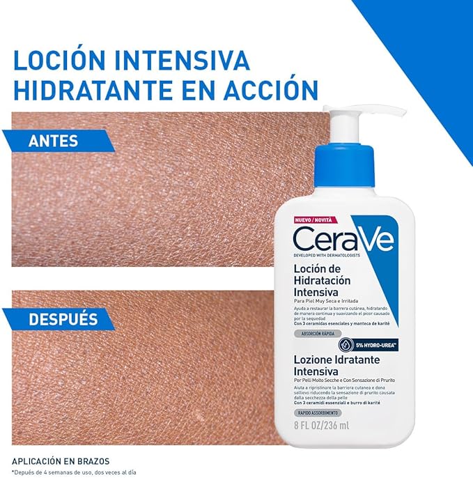 CeraVe Loción de Hidratación Intensiva para piel muy seca con mejora inmediata de la comezón 236ml
