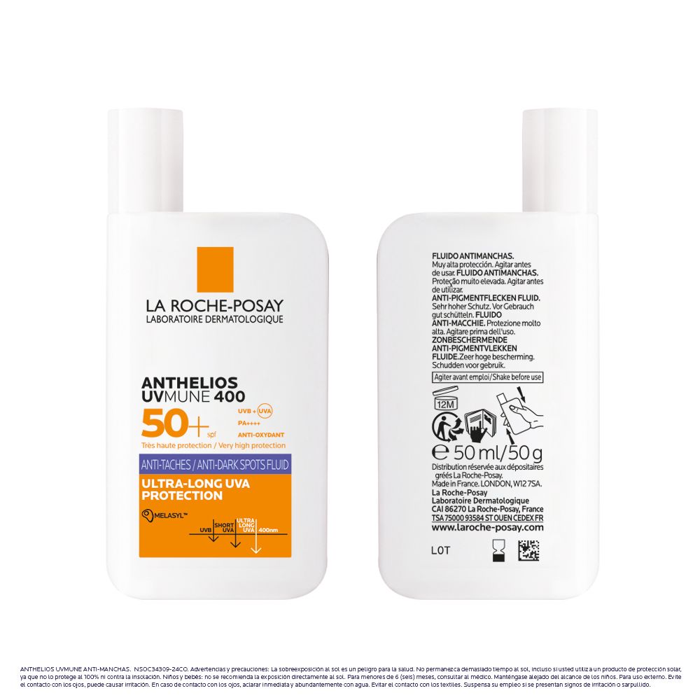 La Roche-Posay Anthelios UVMUNE 400 Fluido Antimanchas SPF50+ Protector solar.