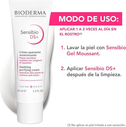 Bioderma, Sensibio DS+, Purificante Suave para Piel Sensible, Elimina Escamas y Enrojecimiento, 40 ml