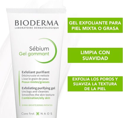 Bioderma Sébium Gel Exfoliante Purificante, Skincare Piel Grasa o Mixta, 100ML