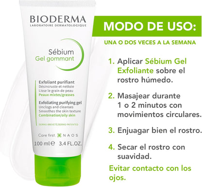 Bioderma Sébium Gel Exfoliante Purificante, Skincare Piel Grasa o Mixta, 100ML