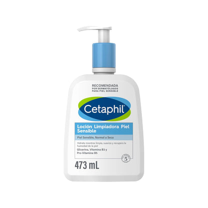 CETAPHIL Loción Limpiadora Piel Sensible 1 pz 473 ml Hidrata Mientras Limpia y Suaviza Recomendada por Dermatólogos para Piel Sensible
