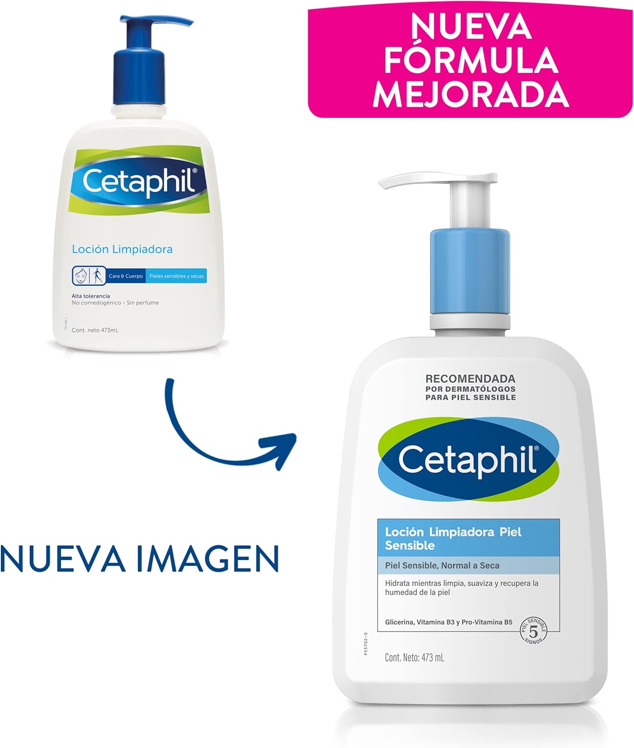 CETAPHIL Loción Limpiadora Piel Sensible 1 pz 473 ml Hidrata Mientras Limpia y Suaviza Recomendada por Dermatólogos para Piel Sensible