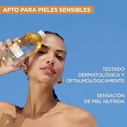 Garnier Skin Active Agua micelar desmaquillante bifásica, 400ml. Limpia, desmaquilla y nutre, remueve maquillaje a prueba de agua, para todo tipo de piel