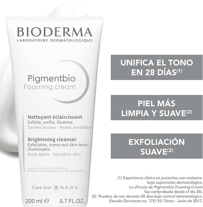 Bioderma Pigmentbio Foaming Cream, Limpiador Exfoliante para Rostro,200ML