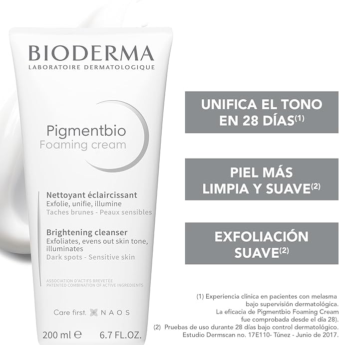 Bioderma Pigmentbio Foaming Cream, Limpiador Exfoliante para Rostro,200ML
