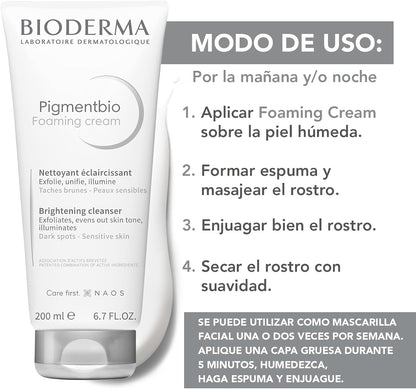 Bioderma Pigmentbio Foaming Cream, Limpiador Exfoliante para Rostro,200ML