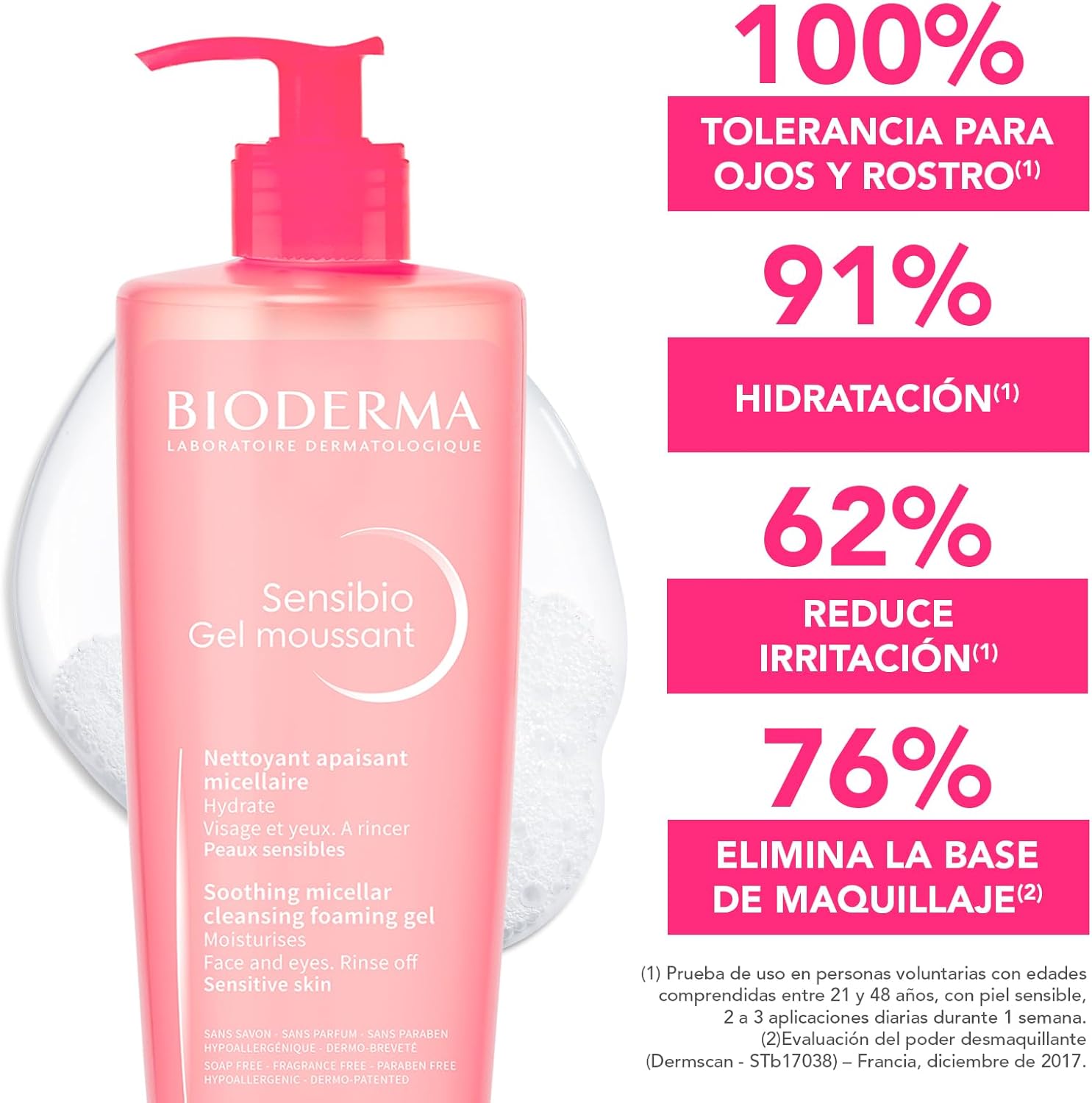 BIODERMA, Limpiador Facial, Sensibio Gel Moussant Micelar para Piel Sensible, 500 ml