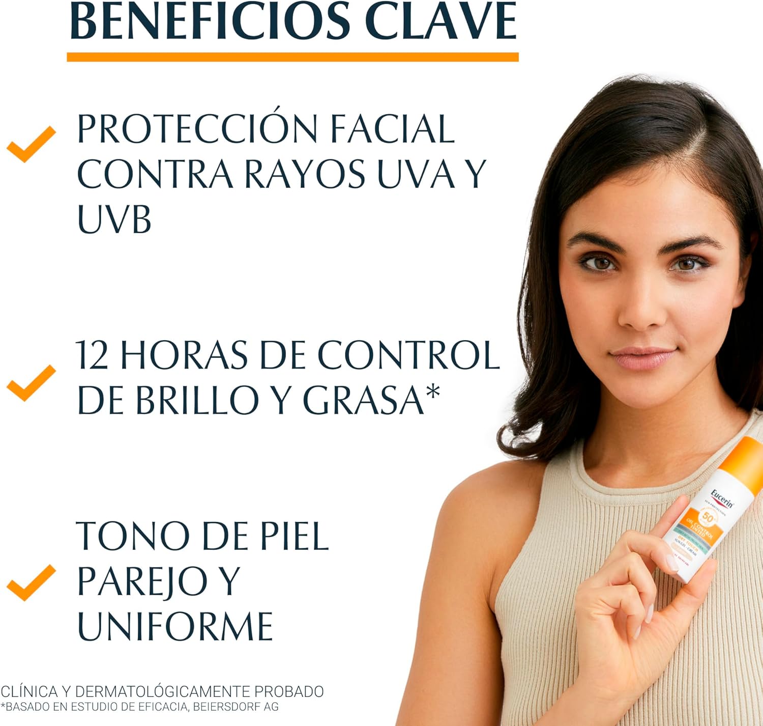 Eucerin Sun Face Oil Control FPS 50+ Tono Claro Control de Brillo (50 ml) Protector Solar Facial Efecto Mate, No pegajoso ideal para piel grasa