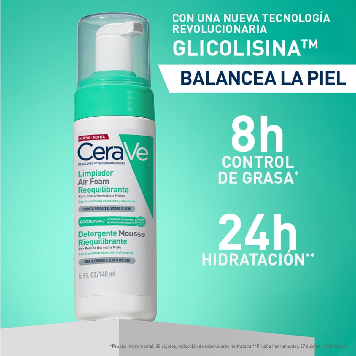 CeraVe Limpiador Air Foam Reequilibrante 148ml | Espuma limpiadora para piel normal a mixta