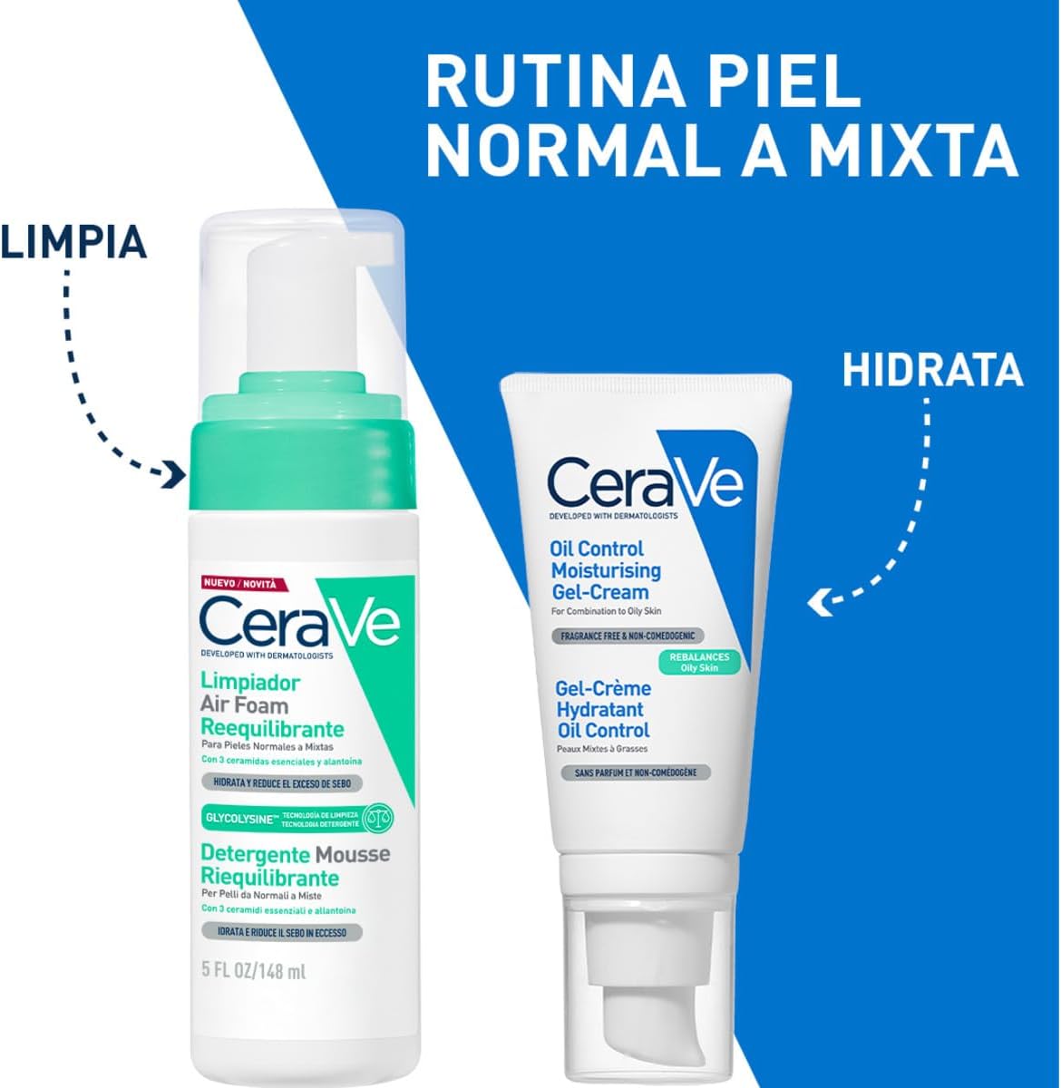 CeraVe Limpiador Air Foam Reequilibrante 148ml | Espuma limpiadora para piel normal a mixta