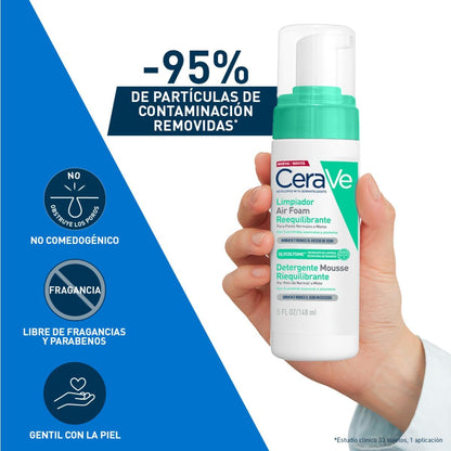 CeraVe Limpiador Air Foam Reequilibrante 148ml | Espuma limpiadora para piel normal a mixta
