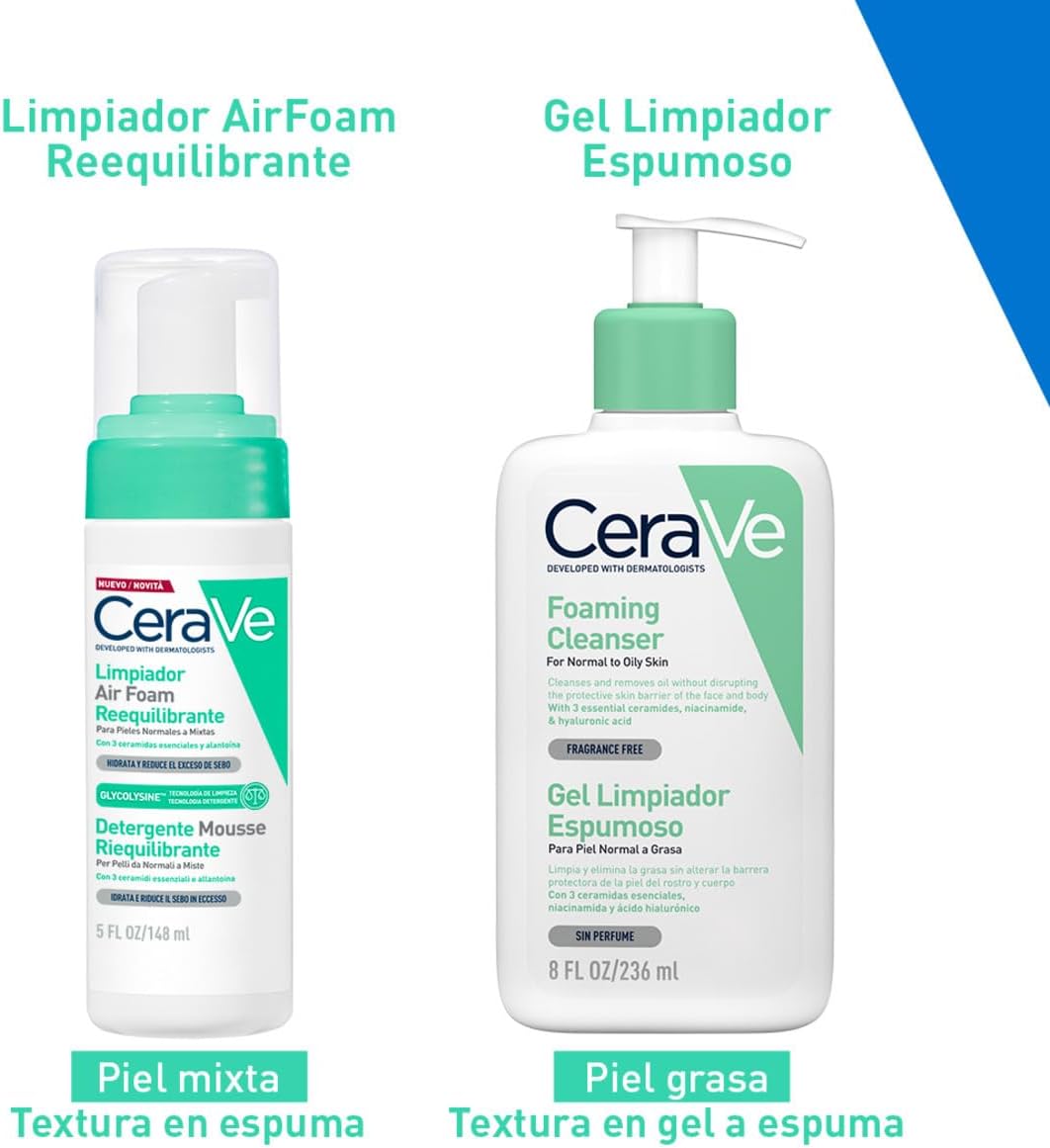 CeraVe Limpiador Air Foam Reequilibrante 148ml | Espuma limpiadora para piel normal a mixta