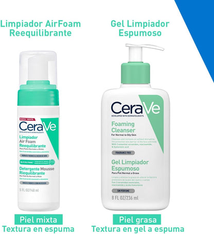 CeraVe Limpiador Air Foam Reequilibrante 148ml | Espuma limpiadora para piel normal a mixta