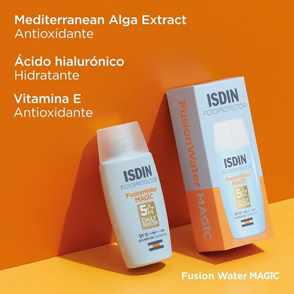 ISDIN Fotoprotector Fusion Water Magic SPF 50, Protector Solar Facial OIL CONTROL, de fase acuosa para uso diario, Textura ultra ligera, 50 ml