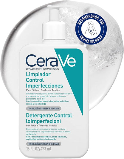 CeraVe Espuma limpiadora antiacné/Imperfecciones para piel grasa, 473ml
