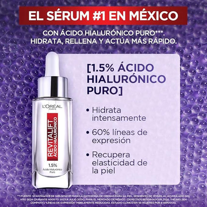 L'Oréal Paris, Sérum Rostro Revitalift Ácido Hialurónico hidrata intensamente y rellena líneas de expresión, 30ml