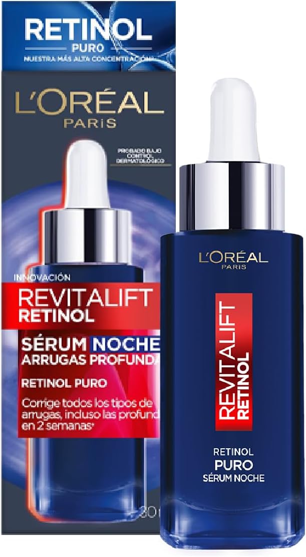 L'Oréal Paris Revitalift Sérum facial Noche con Retinol puro al 0.15%, 30ml - Reduce y previene arrugas profundas, renueva y mejora la textura de la piel, unifica el tono de piel, resultados visibles, rutina skin care