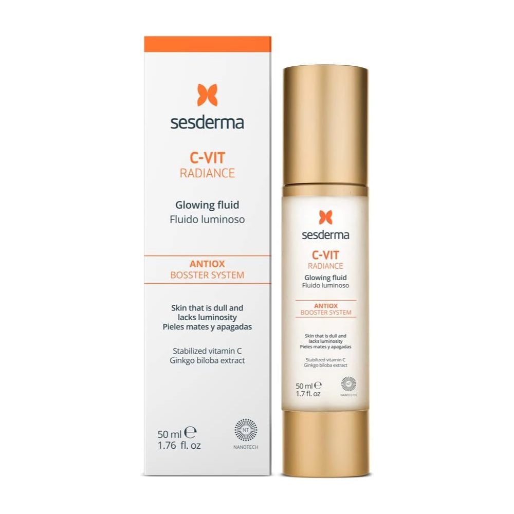 SESDERMA C-VIT-Radiance Fluido Luminoso Hidratante facial, Vitamina C + Ginkgo Biloba | Hidratante, Anti Edad, Anti Manchas, Aclarante, Reafirmante, Efecto Luminoso | 50 ml