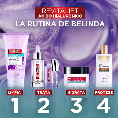 L'Oréal Paris Gel Crema facial Revitalift Ácido Hialurónico Anti-Brillo controla producción de sebo con ácido hialurónico + ácido salicílico y disminuye poros abiertos, ideal para piel grasa, 50ml