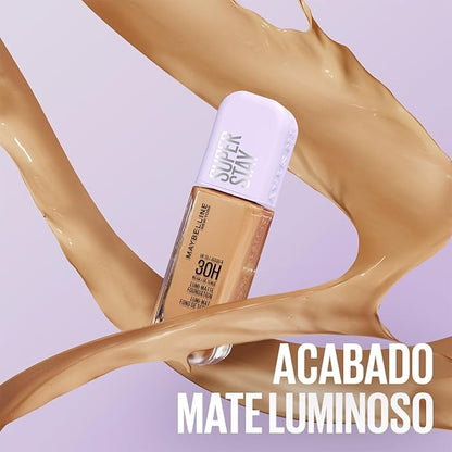 Maybelline Base de maquillaje líquida Superstay Lumi Matte Tono 128, 40ml - Efecto mate luminoso hasta por 30H, fórmula ligera de larga duración a prueba de agua y sudor, cobertura media a alta