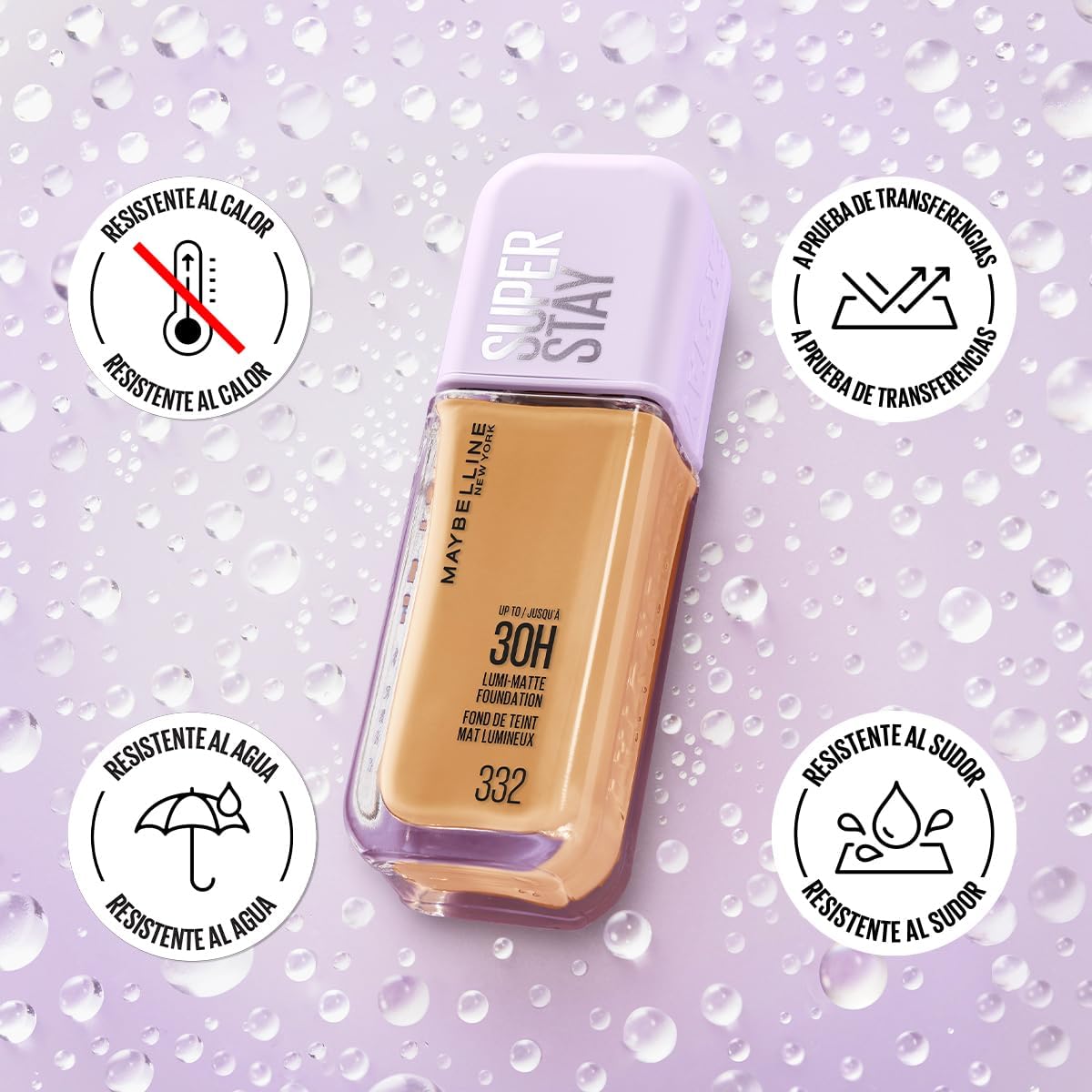 Maybelline Base de maquillaje líquida Superstay Lumi Matte Tono 220, 40ml - Efecto mate luminoso hasta por 30H, fórmula ligera de larga duración a prueba de agua y sudor, cobertura media a alta