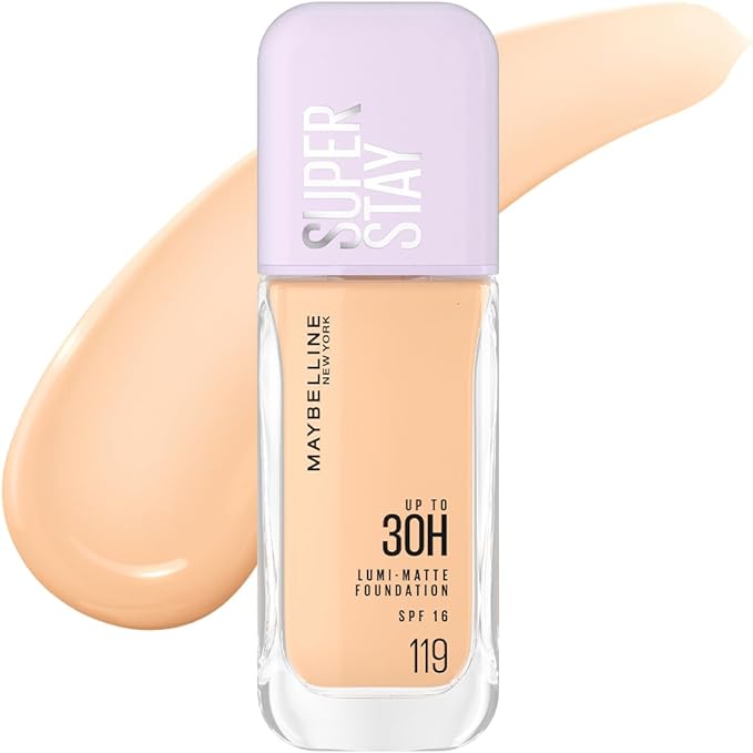 Maybelline Base de maquillaje líquida Superstay Lumi Matte Tono 119, 40ml - Efecto mate luminoso hasta por 30H, fórmula ligera de larga duración a prueba de agua y sudor