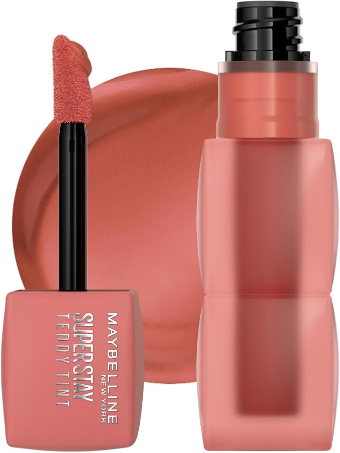 Maybelline Tinta para labios Super Stay Teddy Tint Tono Skinny Dip, 4.2ml - Tinta multiusos de larga duración, efecto mate difuminado hasta por 12H, textura suave a los labios, sin transferencias