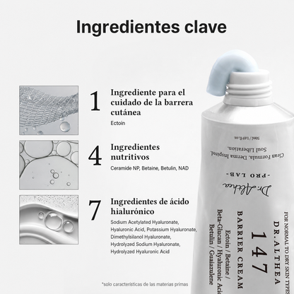 Dr.Althea 147 Barrier Cream, Cuidado Diario de la Barrera Cutánea, Hidratación Intensa con Ácido Hialurónico y Ceramidas.