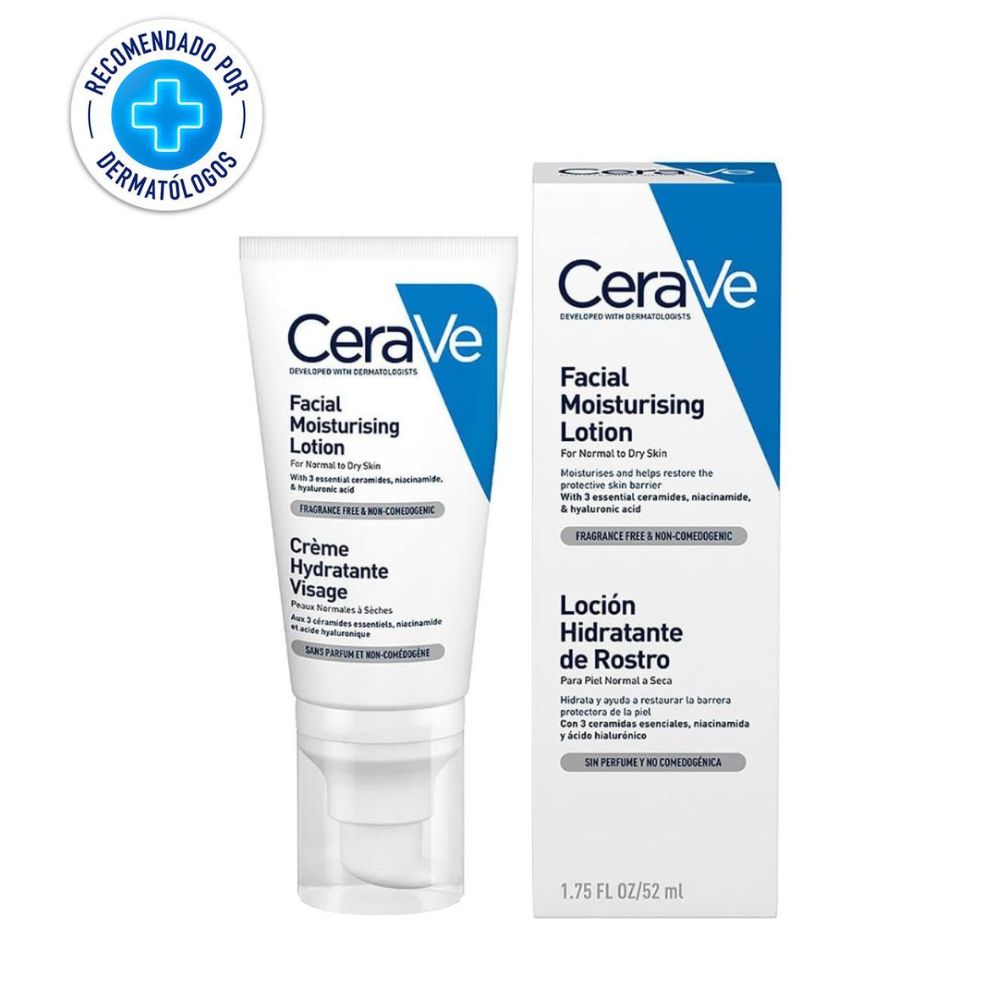 CeraVe Loción Hidratante de Rostro |52ml| Hidratante facial de noche con textura ultraligera | Libre de fragancia