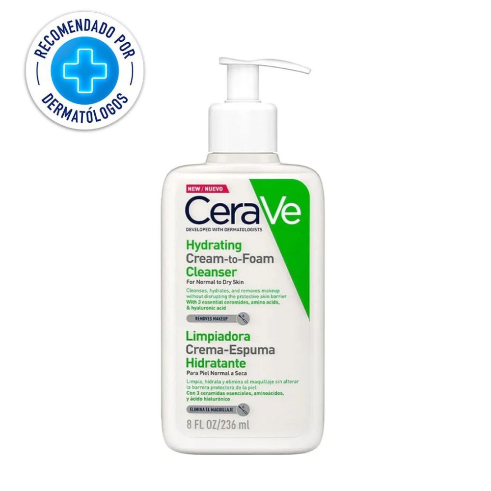 CeraVe Limpiadora Crema-Espuma Hidratante Facial Diaria para Piel Normal a Seca 236ml