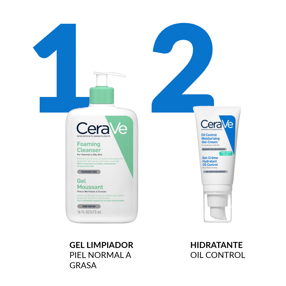 Cerave Rutina Pack Hidratación Piel Grasa - Gel Limpiador Espumoso 473ml - y - Gel-Crema Hidratante