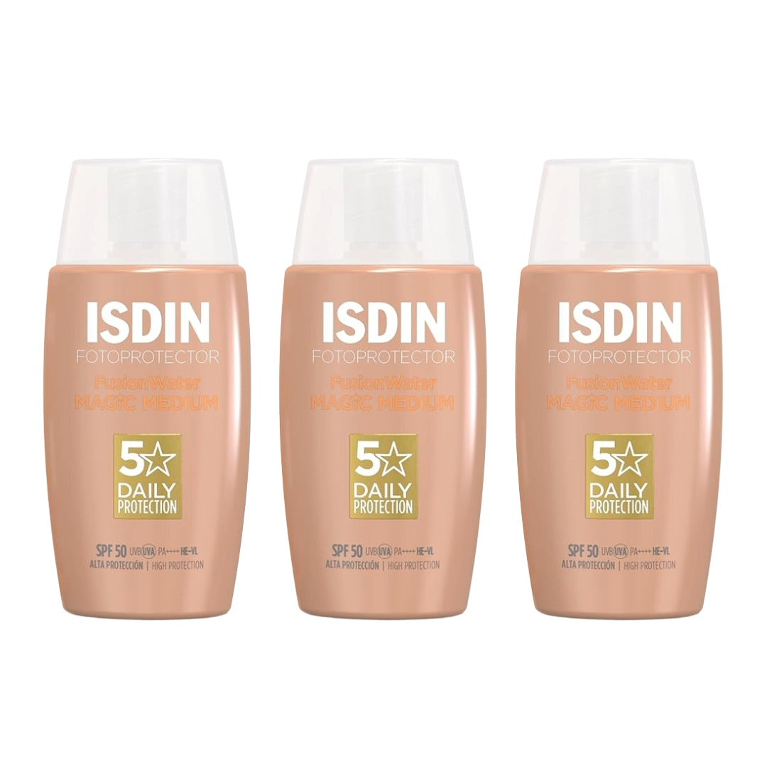 ISDIN Fotoprotector Fusion Water Magic Medium COLOR SPF 50, 50ml - Pack 3 UND